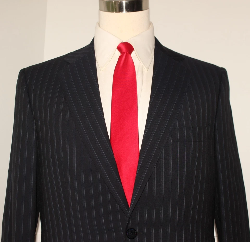 Nuevo Traje D'Avenza Azul Marino Rayas Dos Botones Lana Mohair 40 Regular 34 33 40R Foto 2 de 4