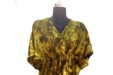 Indian Green Shibori Kaftan Summer Bikini Cover Up Plus Size Maxi Beach Dress US