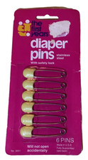 Vtg The First Years Set of 6 Yellow Plastic Stainless Steel Diaper Pins USA