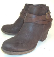 Crown Vintage Womens Ankle Booties US 6.5 M Brown Suede Zip Buckle Heels 2358