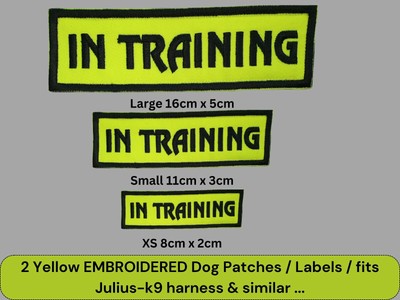 2 Yellow EMBROIDERED Dog Patches / Labels / fits Julius-k9 harness & similar usa