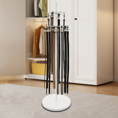 2-tier Tie Rack Floor Stand Belt Hanger Display Shelf 31 Hooks Adjustable Feet