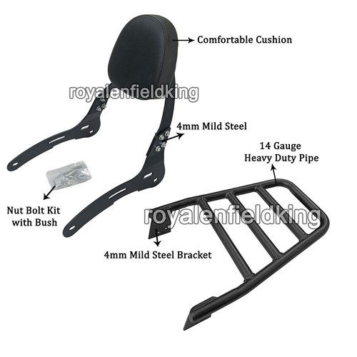 Fit For Royal Enfield Super Meteor 650 "Rear Luggage Rack With Backrest, Black" - Picture 2 of 15