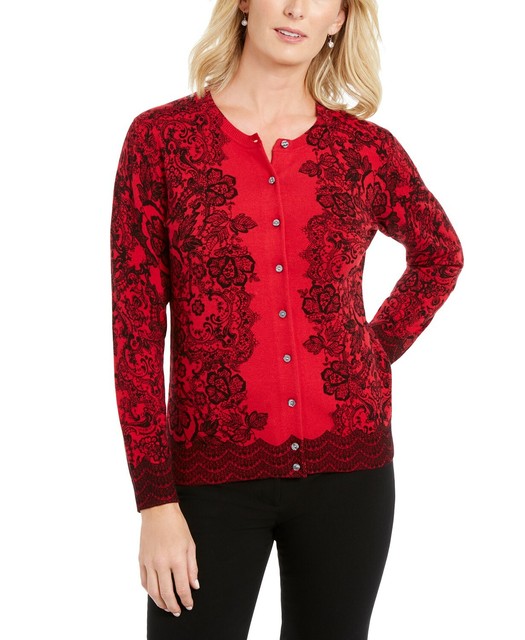 Karen Scott Women's Lace-print Cardigan 