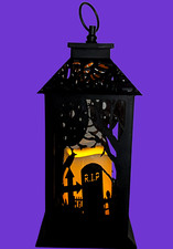 Raven Cemetery Gravestone Candle Lantern Dim Yellow Light Halloween Decor 13" LG