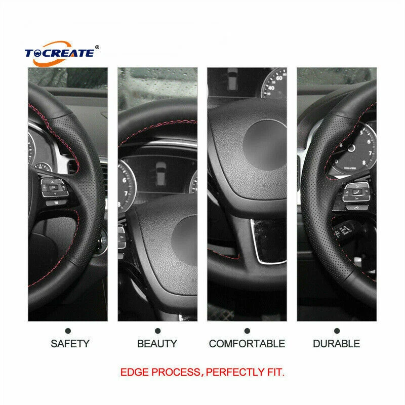 Cubierta de volante de cuero artificial para Volkswagen Touareg 2011-2017 #Q016 Foto 3 de 4