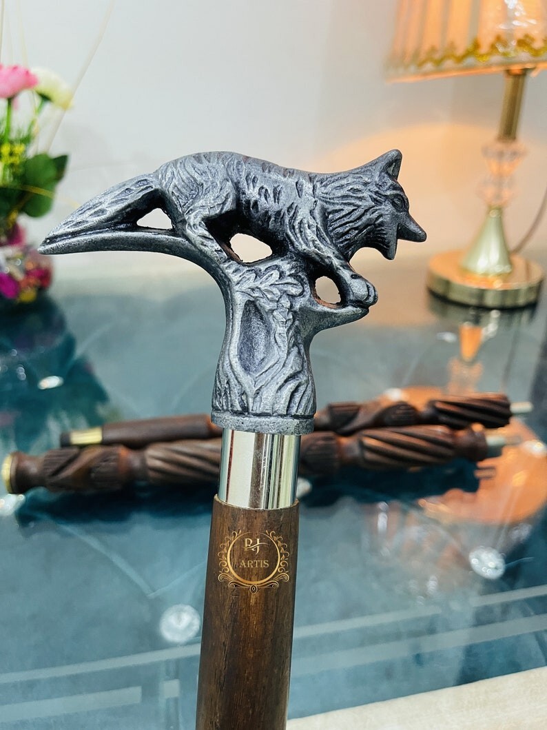 Antique Fox Designed  Solid Head Handle Walking S… - image 7