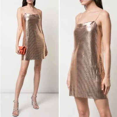 $550 Alice + Olivia Harmony Chainmail Mini Slip Dress Rose Gold Size 8 NWT