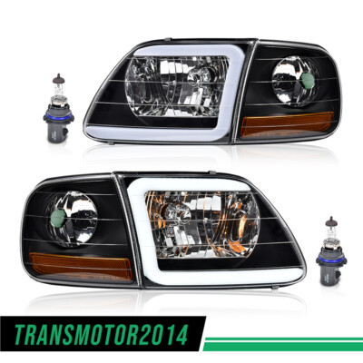 Fit for F-150 Expedition 1997-2004 LED DRL Headlights & Corner Lights Black