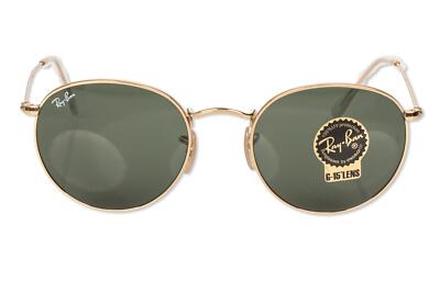Ray-Ban RB3447N Round Flat Lens Sunglasses, Gold/G-15 Green, 53 mm