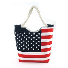 NEW LARGE RED,WHITE,BLUE,AMERICAN FLAG CANVAS FABRIC,TOP ZIP TOTE,SHOULDER BAG