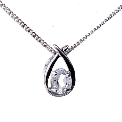 Natürliche Topas Halskette Sterlingsilber oval Twist weiß Edelstein handgefertigt verpackt - Bild 1 von 12
