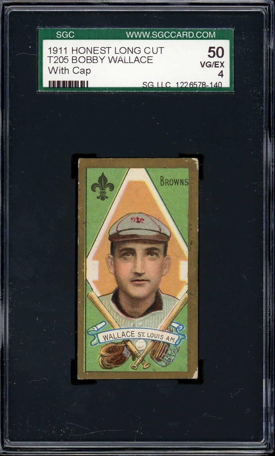 1911 T205 Gold Border Tobacco Bobby Wallace w/ cap SGC 4