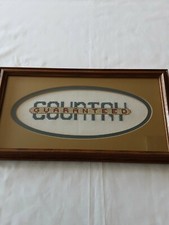 Vintage Cross Stich Wooden Frame Matted Picture "Country Guaranteed"