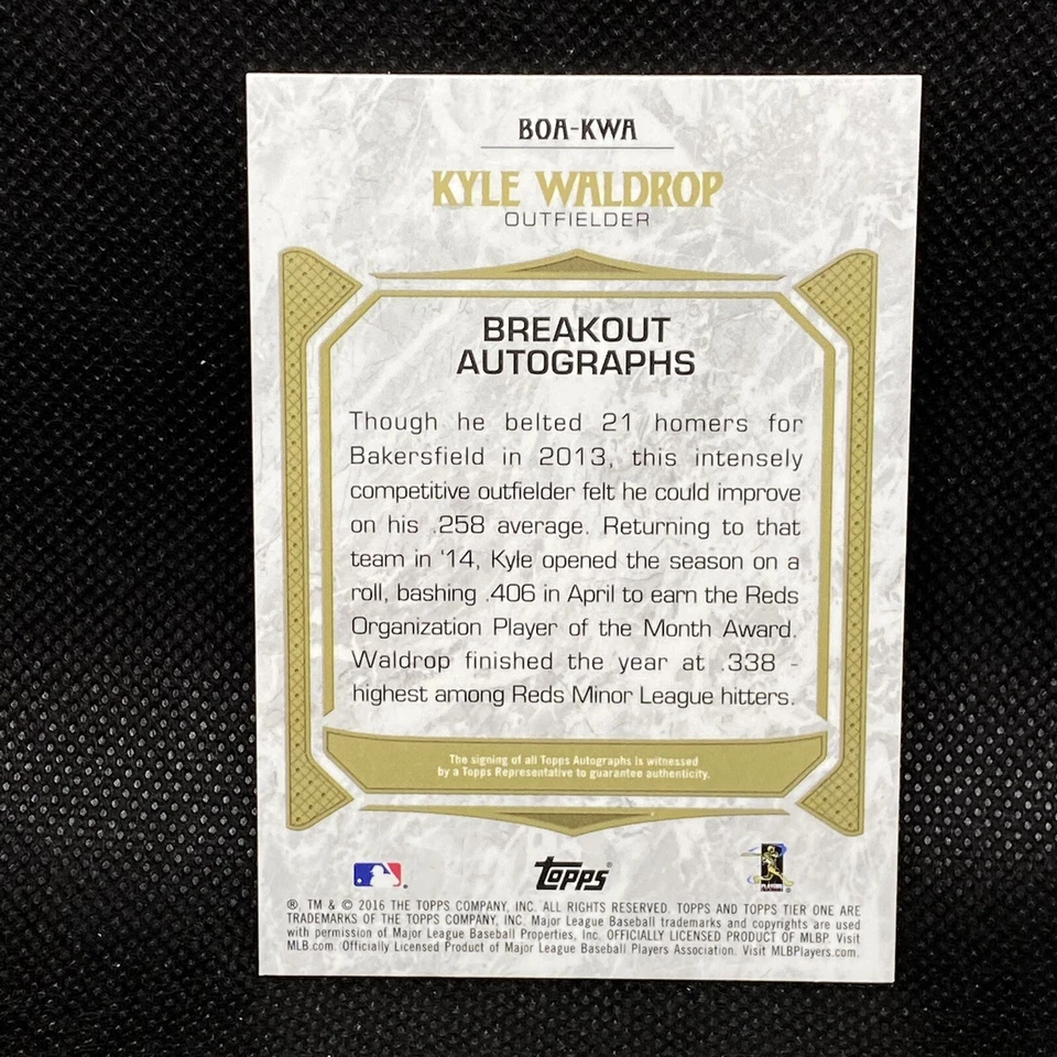 #/299! 🚨2016 Topps Tier One Kyle Waldrop RC Auto Cincinnati Reds Rookie - Image 2 of 3