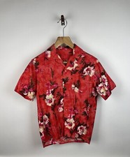 Vintage 60s Polynesian Red Hawaiian Shirt Mens Floral Cotton M