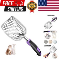 Cat Litter Scoop-Metal Cat Scooper-Long Handle Scoop,Cat Scooper-Poop Sifting-Me