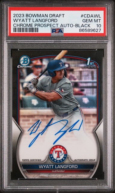 Wyatt Langford 2023 Bowman Bowman Chrome Draft Chrome Prospect Autographs Black