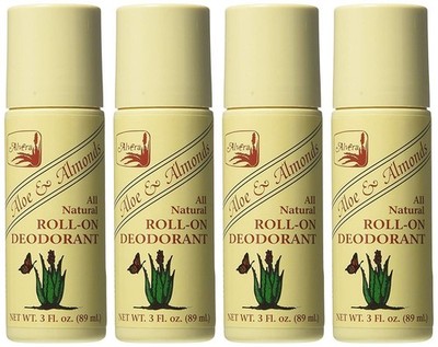 Alvera All Natural Roll-On Deodorant Aloe & Almonds - 3 Fl Oz, 4 pack