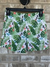 Disney Mickey Mouse Tropical Print Boys 9/10 Swim Trunks Polyester Elastic Waist
