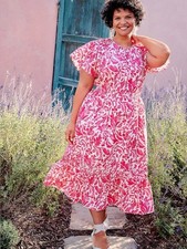 Lane Bryant Pink Floral Print Midi Dress size 18