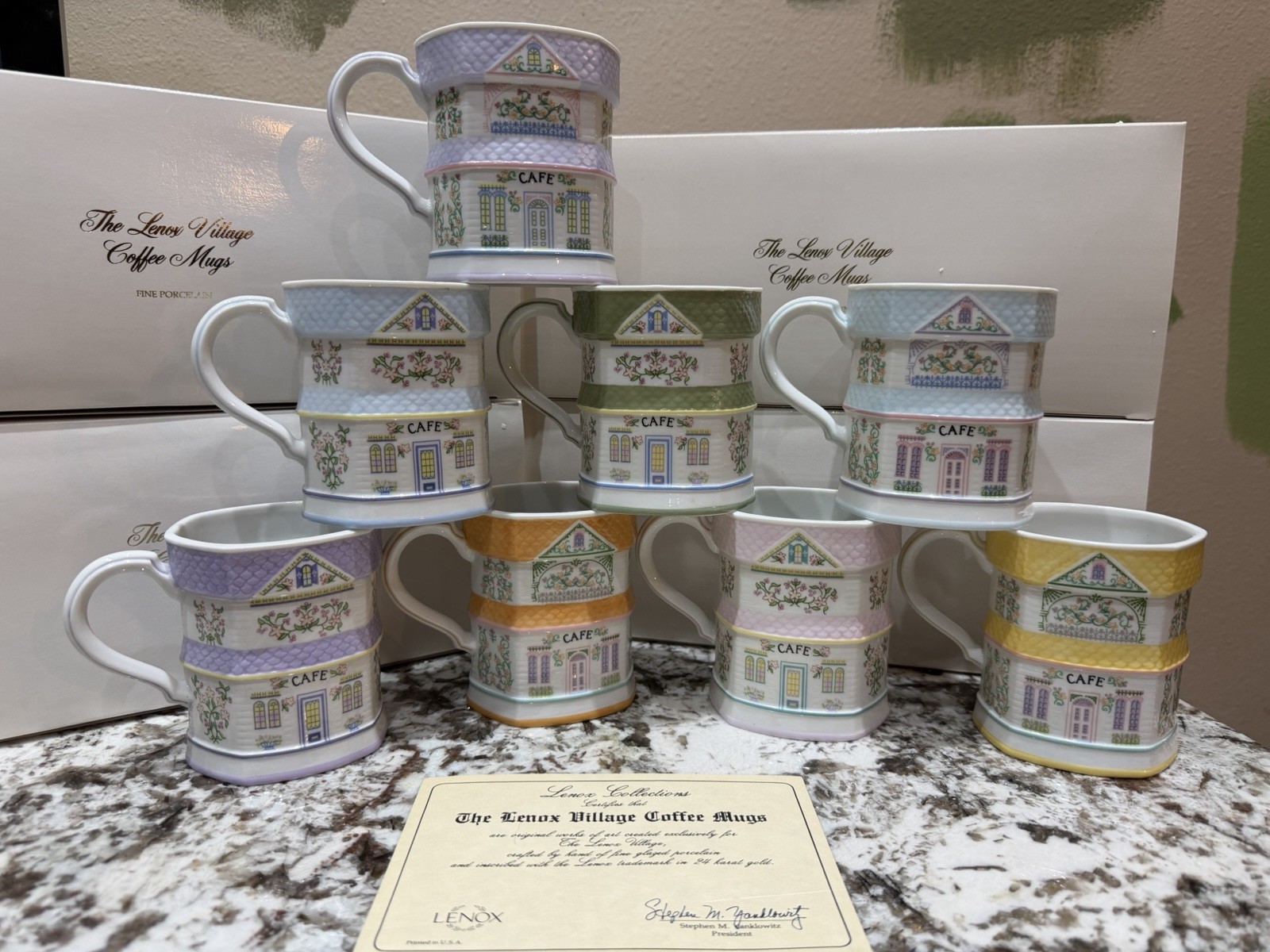 1992 Lenox Spice Village Coffee Mugs Cups Set of 8 Vintage - New in Box RARE