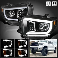 Jet Black Fits 2014-2021 Toyota Tundra Projector Headlight Sequential LED Signal