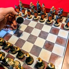 Magnificent Robin Hood Hand Made And Hand Painted Chess Set In A Wonder Cabinet