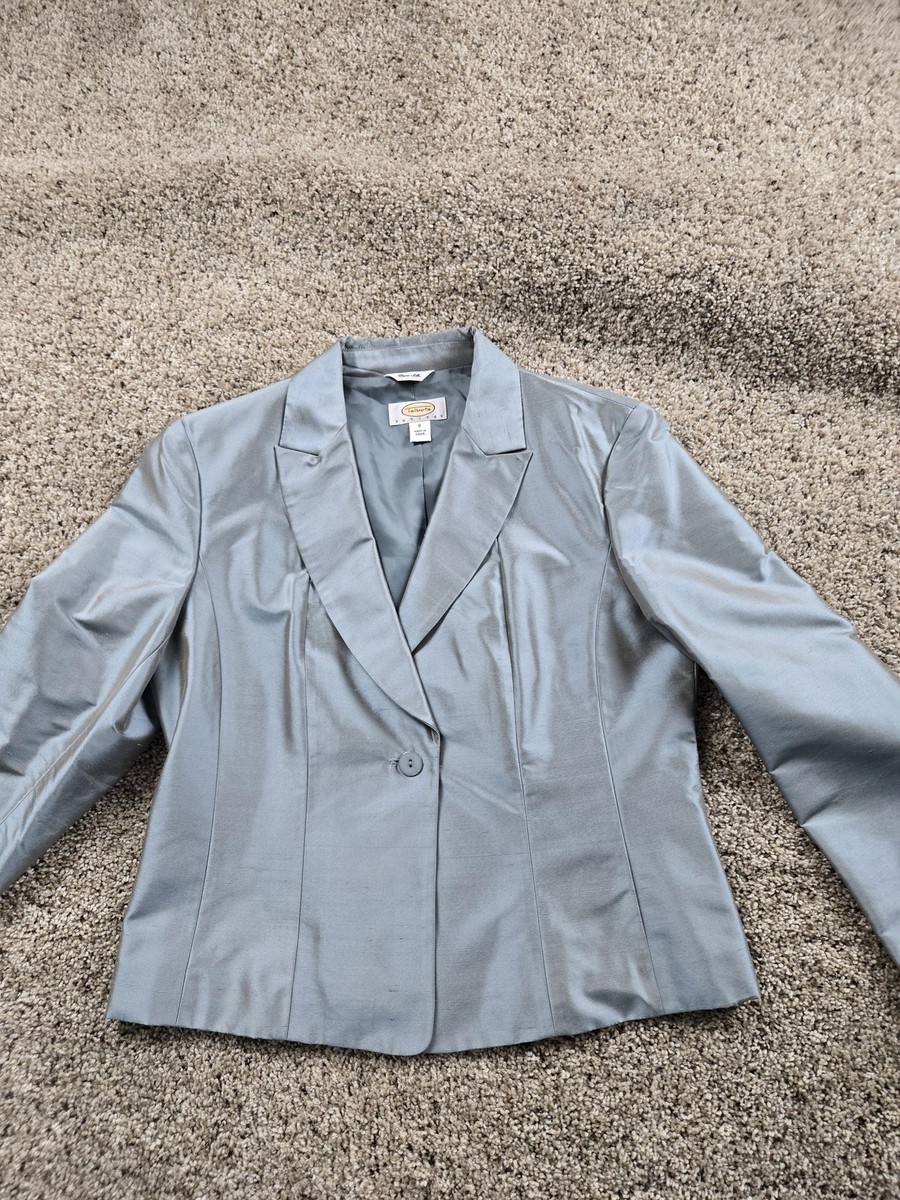Talbots Blazer Jacket Womens 8 Petites Silver 100% Silk One Button Slim  Tailored | eBay