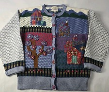 VTG Susan Bristol Embroidered Medium Cardigan Sweater Patchwork 3D Countrycore