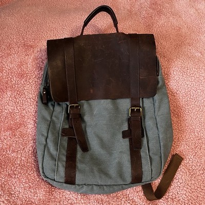 Canvas Back Pack, Leather Accents. Very Clean. Several Pockets, Laptop Space