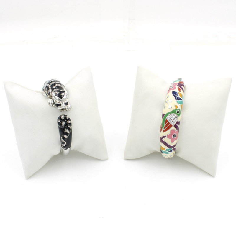 Belle Etoile Sterling Tiger & Perroquet Enamel 6.75" Bangle Set of 2 #S5619-1