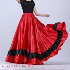 Ladies Satin Dance Skirt Spanish Flamenco Modern Ruffle Ballroom Costume Classic