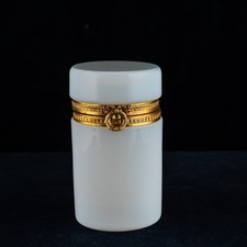 Antique French Opaline Glass Box White Boule de Savon Ormolu Bronze Bow