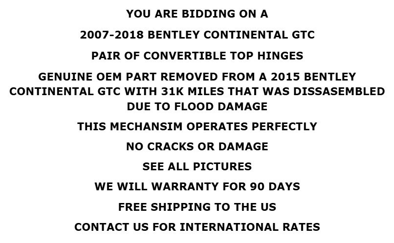 2006-2018 Bentley Continental GTC Pair of Convertible Top Hinge Brackets OEM