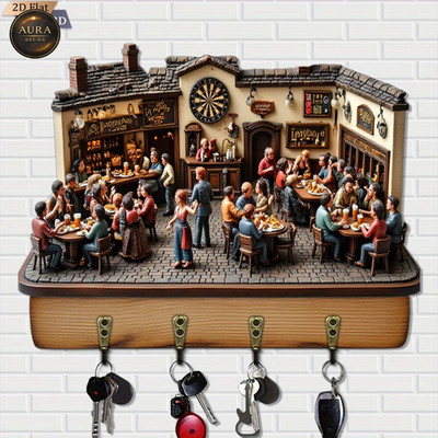 Wand Schlüsselanhänger 30cm - Bar Miniatur Organizer 2D 4 Haken Eingang