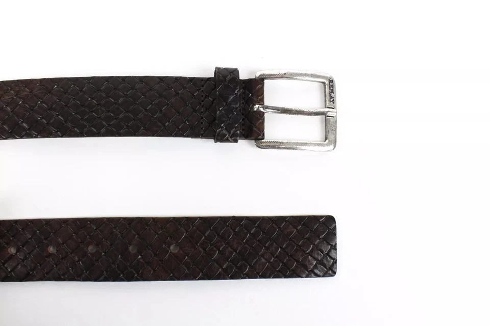 REPLAY Men's Belt 85 cm Squared-End Brown Cow Leather Patterned Buckled * - image 2 of 4