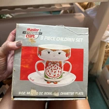 Vintage Interpur 3 Piece Stackable Children's Dish Set Girl Mug Plate Bowl