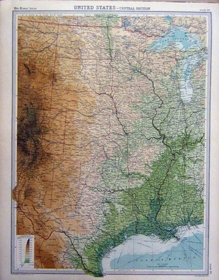 Original alter Vintage Druck USA Mittelabschnitt 1920 Karte 20. Jahrhundert