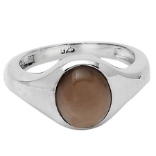 Natural Smoky Quartz Cab - Brazil 925 Sterling Silver Ring s.8 Jewelry R-1115