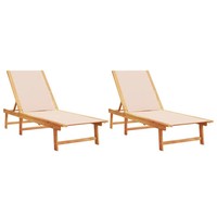 Sonnenliegen 2 Stk. Creme Massivholz Akazie Und Textilene