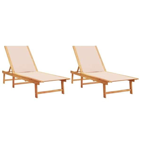 Sonnenliegen 2 Stk. Creme Massivholz Akazie Und Textilene-image