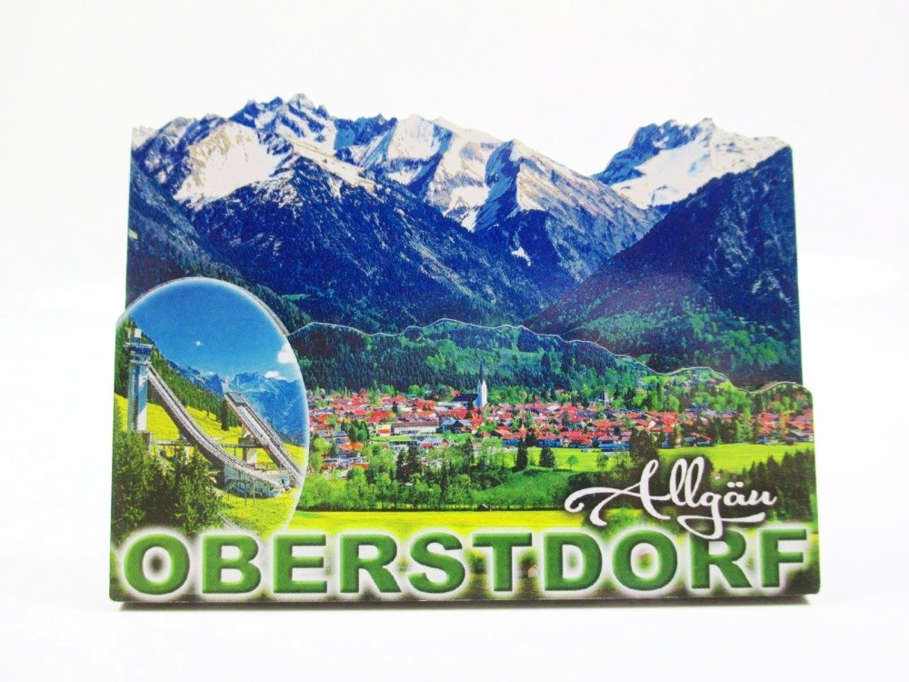 Oberstdorf Allgäu wood magnet 10 cm souvenir Germany ski jumping arena mountains