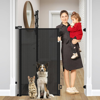 Reinforced 48'' Extra Tall Pet Gate with Support Rods, 4 Ft Tall Retractable Baby