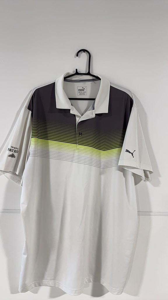 Puma Mens Polo Shirt XXL White Grey Lime Green Stripe Tequila Patron Logo image 2
