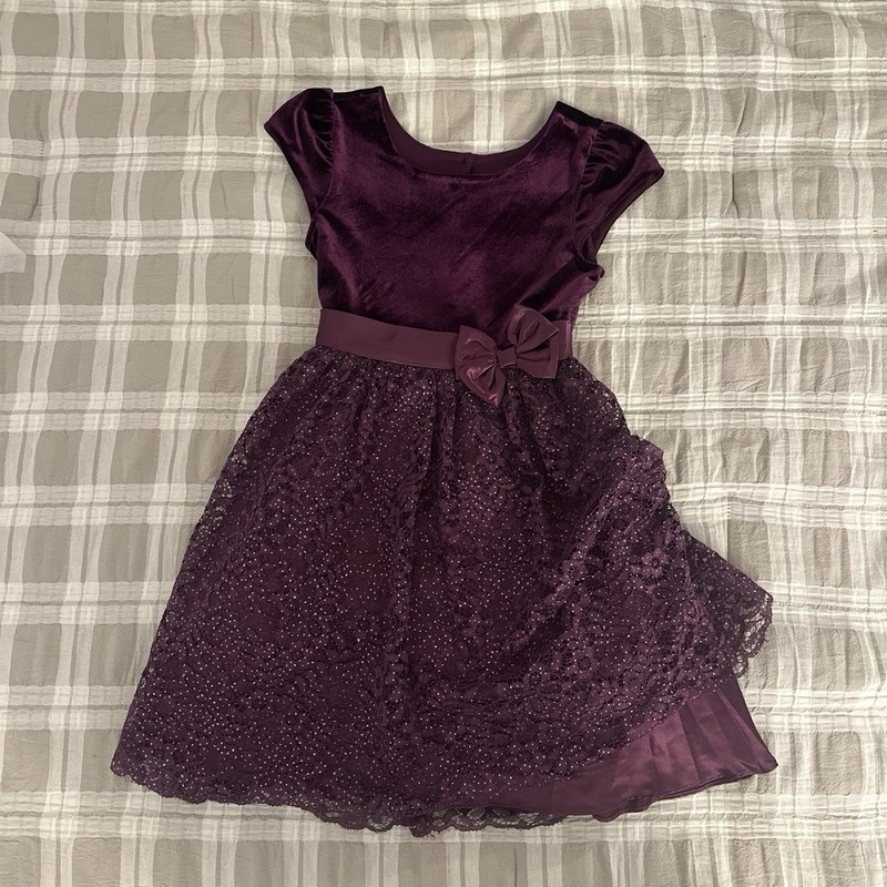Jona Michelle Girls Purple Lace Fit & Flare Cap Sleeve Knee Dress Size 10