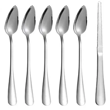 5 Pack Grapefruit Spoons & 1 Grapefruit Knife Stainless Steel Flatware Set Se...