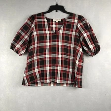 LOFT Women's Medium Plaid V-neck Top