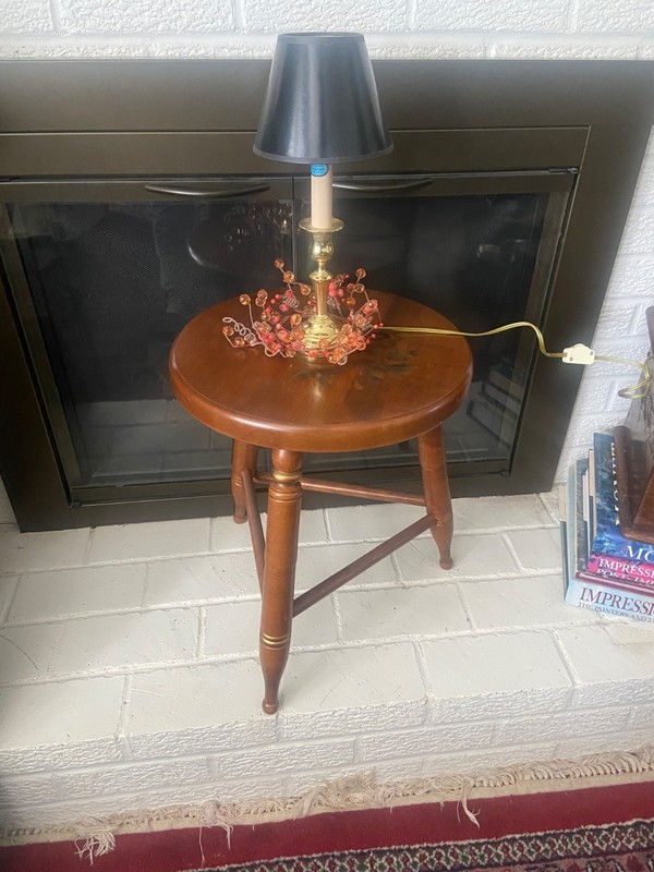 VTG L. Hitchcock 3-Leg Solid Maple Stool Stenciled Floral & Fruit Autumn Harvest