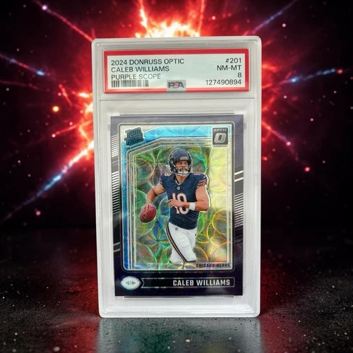 2024 Panini Donruss Optic Rated Rookie Caleb Williams Purple Scope Prizm PSA 8